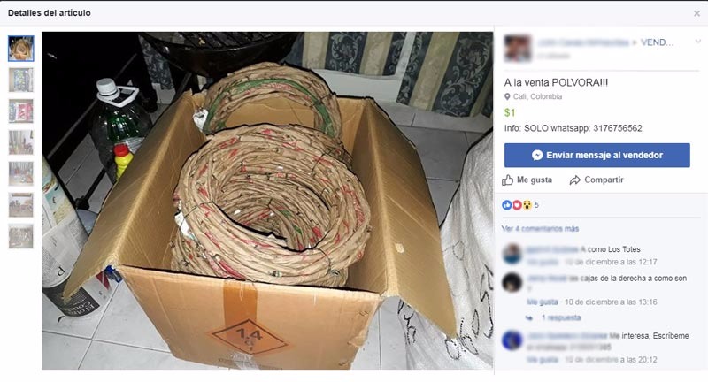 Policía del Valle en alerta por venta de pólvora a través de redes sociales