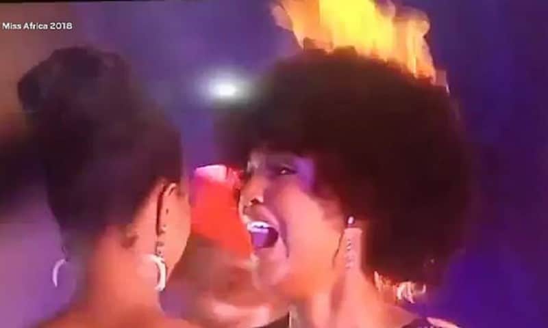 Video: susto en coronación de Miss África, cabello de ganadora se incendió