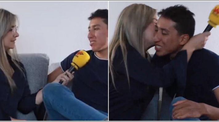 En plena entrevista, Egan le negó camiseta a Vicky Dávila y la recompensó con beso
