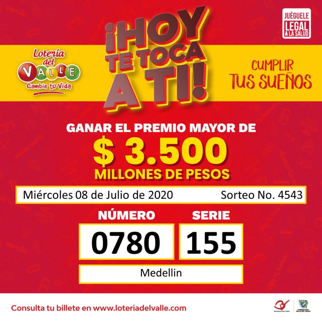 Cayó el premio mayor de la Loteria del Valle. Un ciudadano hoy tiene 3.500 millones en su cuenta