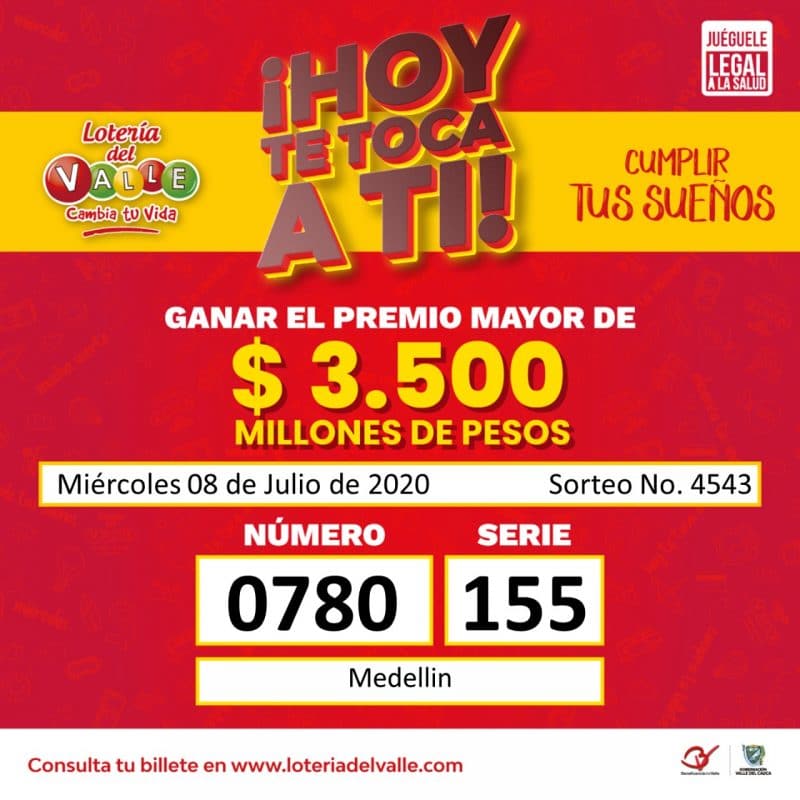 Cayó el premio mayor de la Loteria del Valle. Un ciudadano hoy tiene 3.500 millones en su cuenta