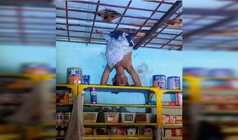 ¿Estaba haciendo yoga? hombre quedó atrapado de cabeza en medio de robo
