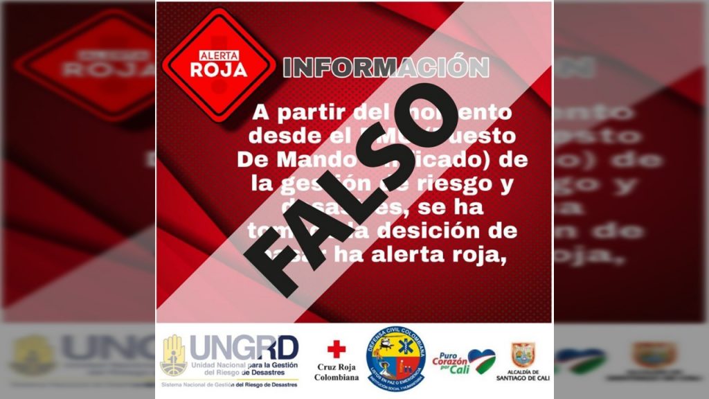 Autoridades desmienten información falsa en redes sobre alerta roja en Cali