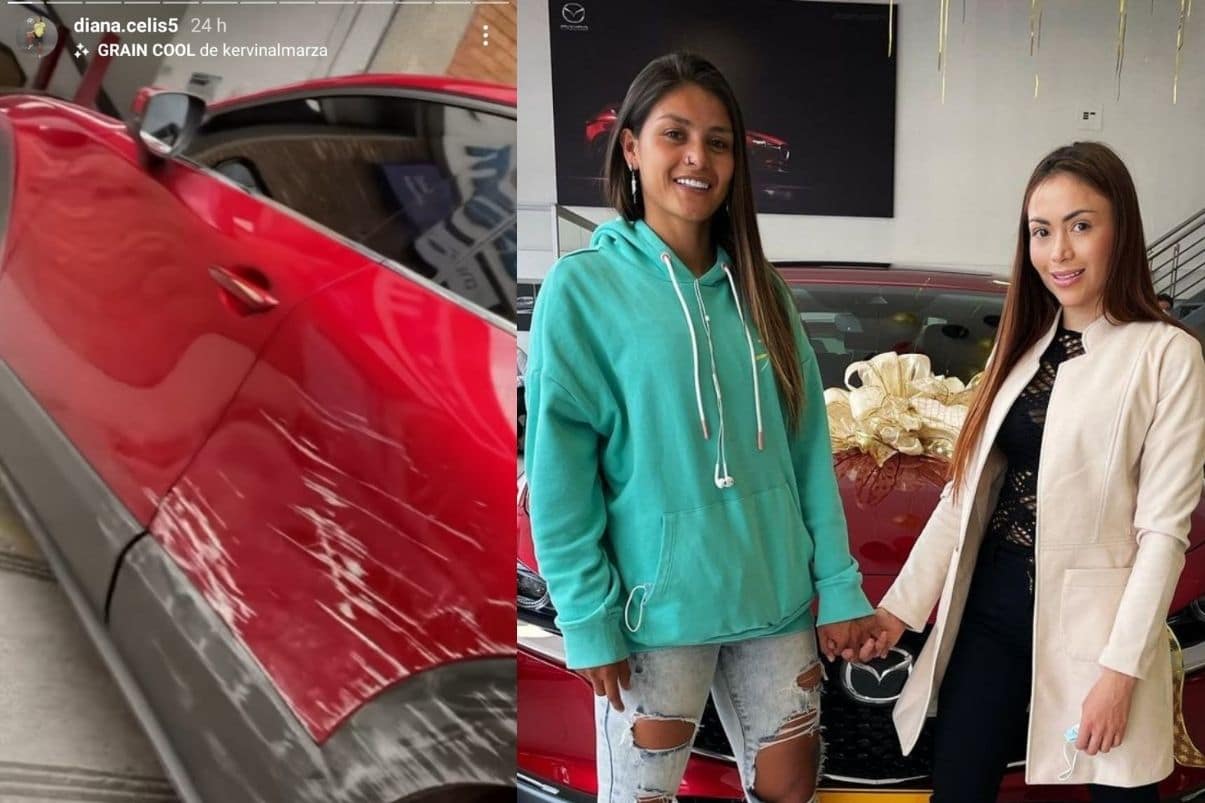 Diana Celis, novia de Epa Colombia, chocó su camioneta Mazda roja
