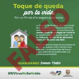 Alcaldía de Cali desmiente supuesto toque de queda hasta el 5 de enero