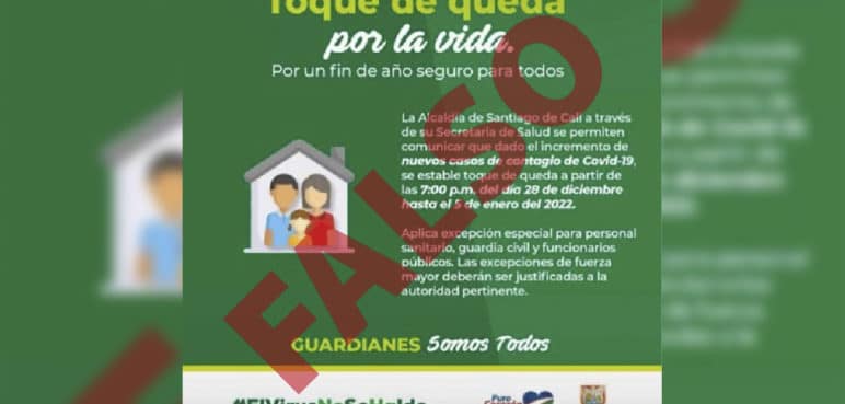 Alcaldía de Cali desmiente supuesto toque de queda hasta el 5 de enero