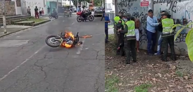 Queman moto de dos presuntos atracadores en Cali, los querían desnudar
