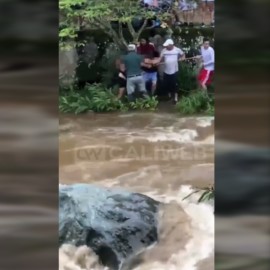 Video: grupo de bañistas quedó atrapado tras creciente del río en Cali