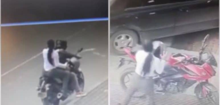 ¡Increíble! Una mujer parrillera fue grabada robando un casco al norte de Cali