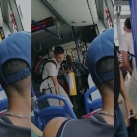 ¡En frente de todos! Hombre se roba un extintor de un bus del MÍO
