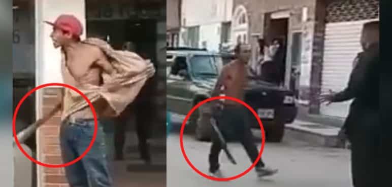 Video: Hombre amenazó con un machete a transeúntes y policías