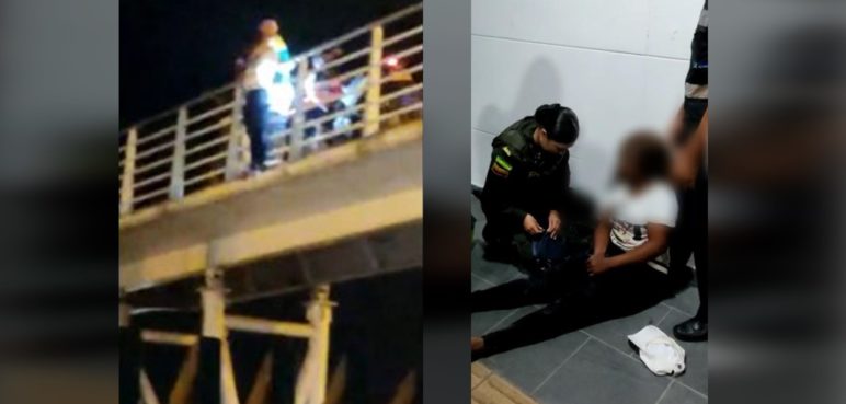 Video: Una mujer intentó lanzarse de un puente peatonal en el norte de Cali