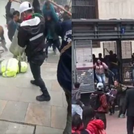 Fuerte golpiza a uniformados en medio de manifestaciones en el centro de Bogotá