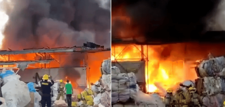 Incendio se registró al interior de una bodega de reciclaje en Yumbo Valle.