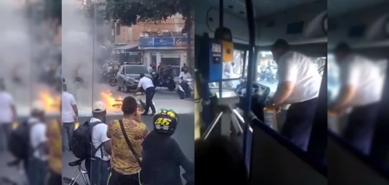 ¡De no creer! A conductor del MÍO le tocaría pagar extintor por apagar incendio