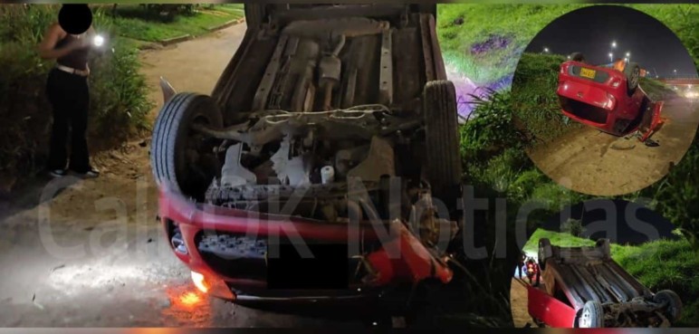 Por intentar huir de delincuentes, conductor terminó volcado en Cali