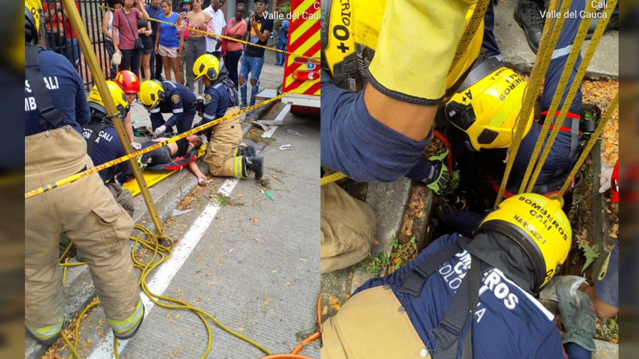 Una mujer resultó herida tras caer en una alcantarilla de tres metros
