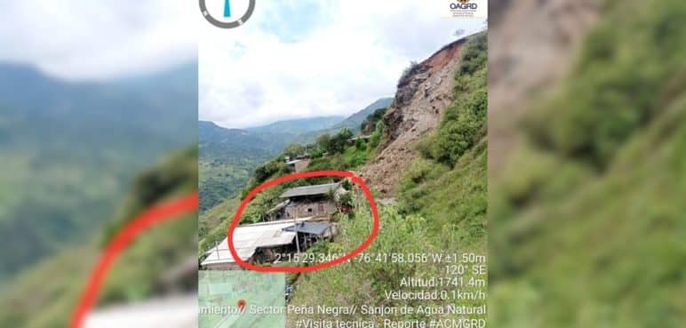 Deslizamiento de tierra en la vereda Peña Negra en el Cauca