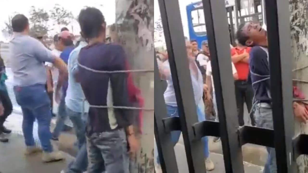 Video: Comunidad golpeó y amarró a un poste de luz a un presunto ladrón