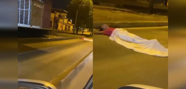 Insólito: Captan a hombre durmiendo sobre vía del Mío en el centro de Cali