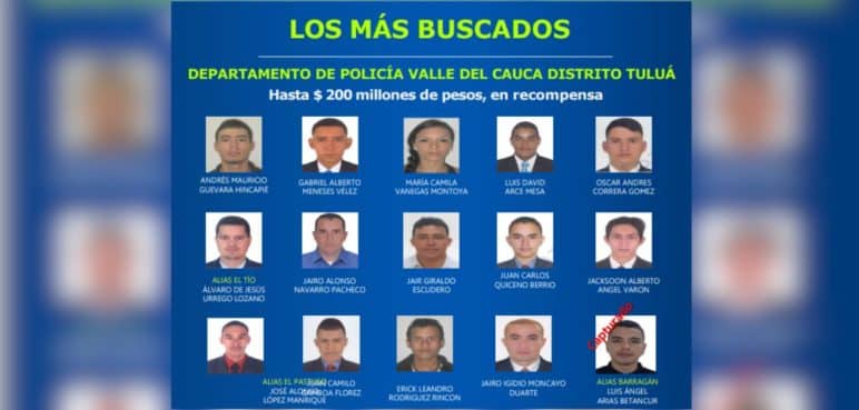 Cartel de los más buscados en Tuluá: recompensa de hasta 0 millones
