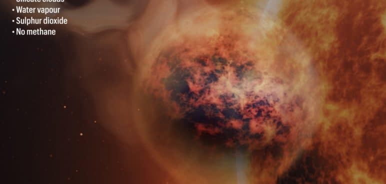 Detectan vapor de agua, dióxido de azufre y nubes de arena en exoplaneta