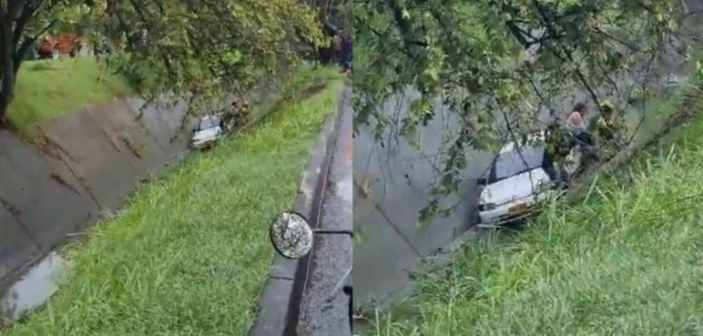 Un vehículo cayó en un canal de aguas lluvias en el sur de Cali